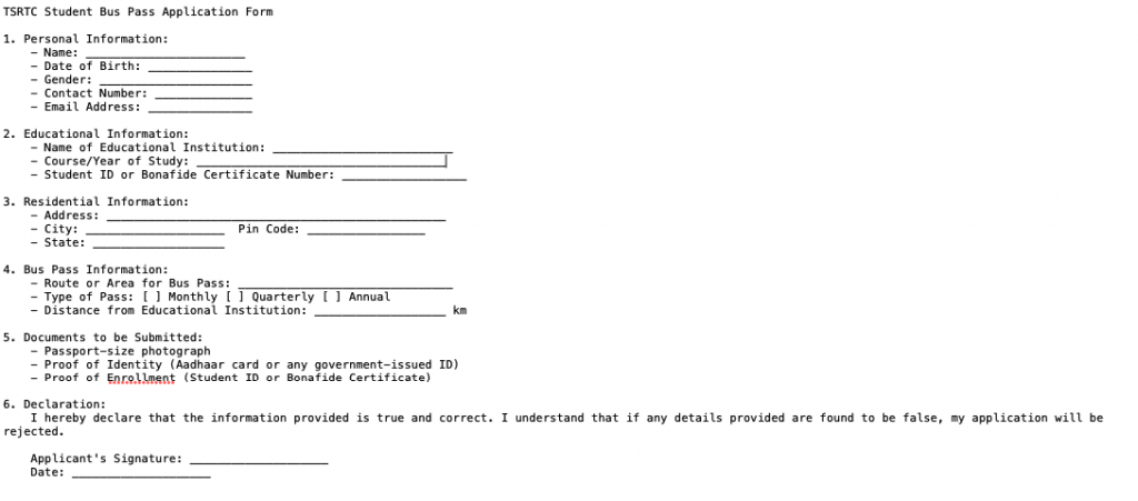 TSRTC Student Bus Pass